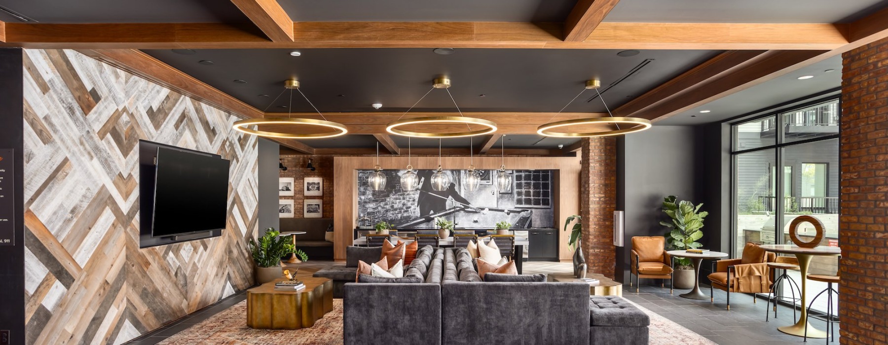 a spacious clubroom with billiards